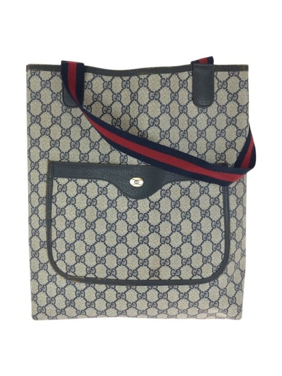 Gucci Handbags - Gucci Sherry Line Vintage Navy GG Supreme Canvas Leather Tote